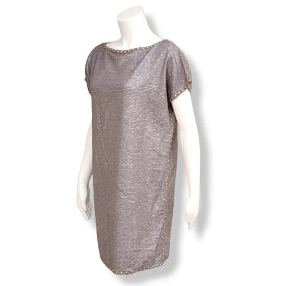 VINTAGE 80's SMITH & SMITH NYC Studded Shift Dress Small Mini Textured Crinkled - Picture 15 of 16